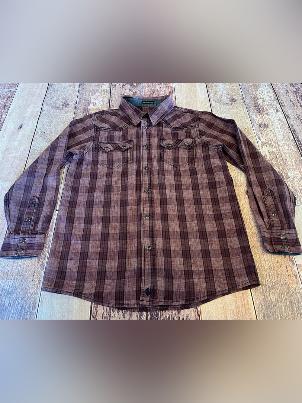 Cody James Western Pearl Snap Shirt Maroon Plaid Boy's Large Rodeo Cowboy Ranch